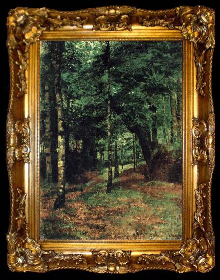 framed  William Stott of Oldham Study of sun shining through trees-Concarneau, ta009-2